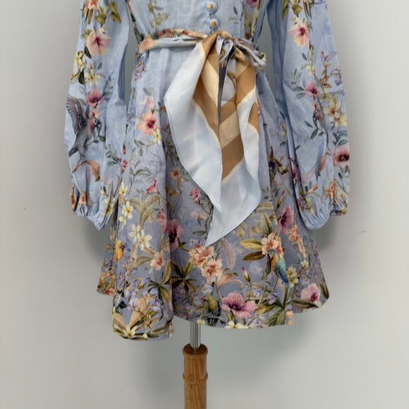 NWOT ！Zimmermann Linen Rebellion Floral Mini Dress- Size 0/US4 - Picture 5 of 10